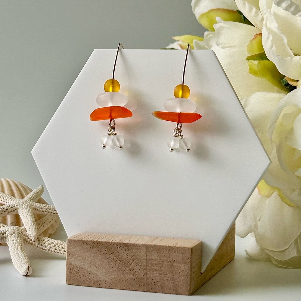 Island Style Beach Chic Zen Sea glass Wirework Pendant Boho Jewelry-Orange
